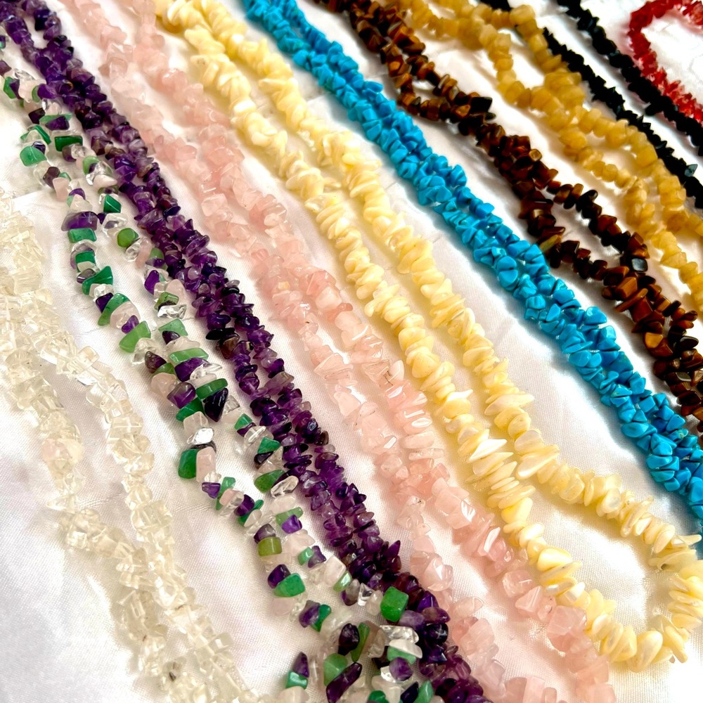 9 Gemstone Chip Strand Bundle– Natural Crystals for Jewelry, Art, Spirituality